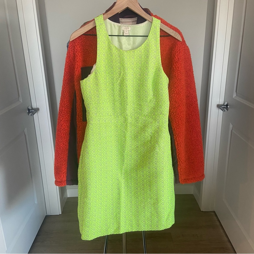 J. CREW Lime Green Yellow Sleeveless Textured Tweed  Sheath A-line Dress 4